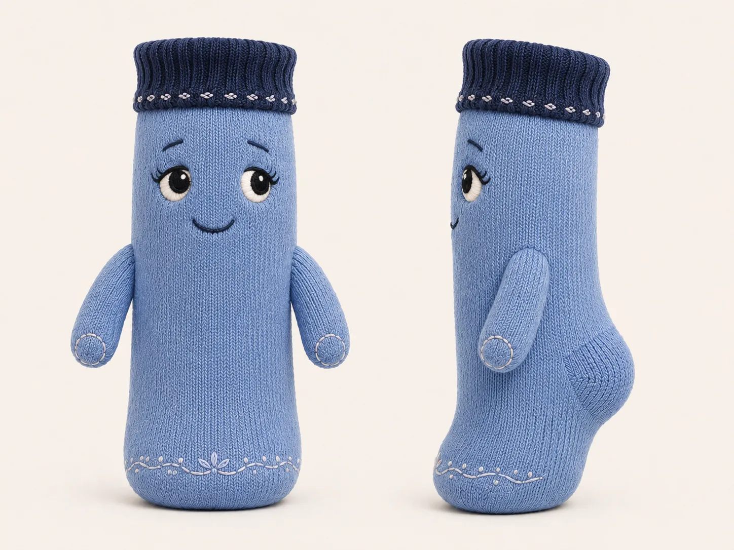 Bluebell, A blue sock who resembles the past closely enough to stir hope — and is entirely her own person.
