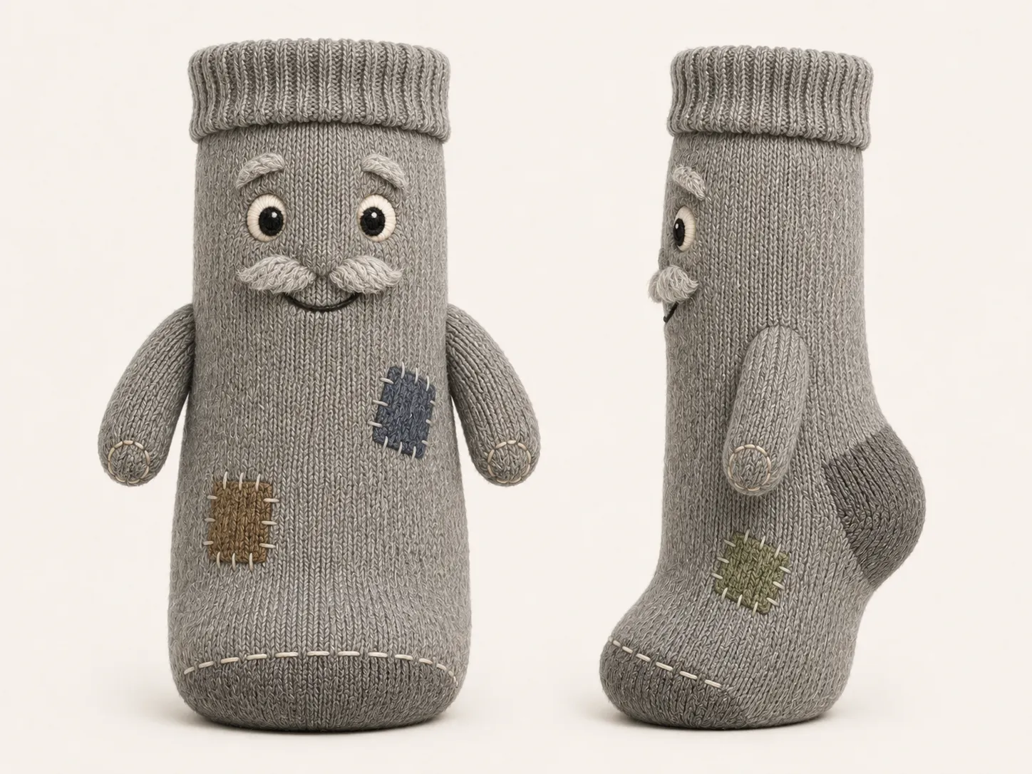 Grand Wool, An old grey wool sock who gives confusion company before he gives it an explanation.