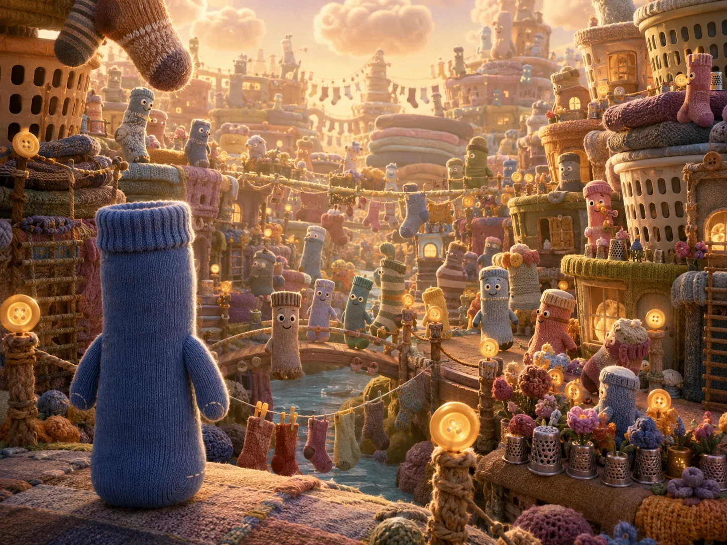 Lefty arrives at the edge of The Wholeplace, a handmade town of clotheslines and knitted houses